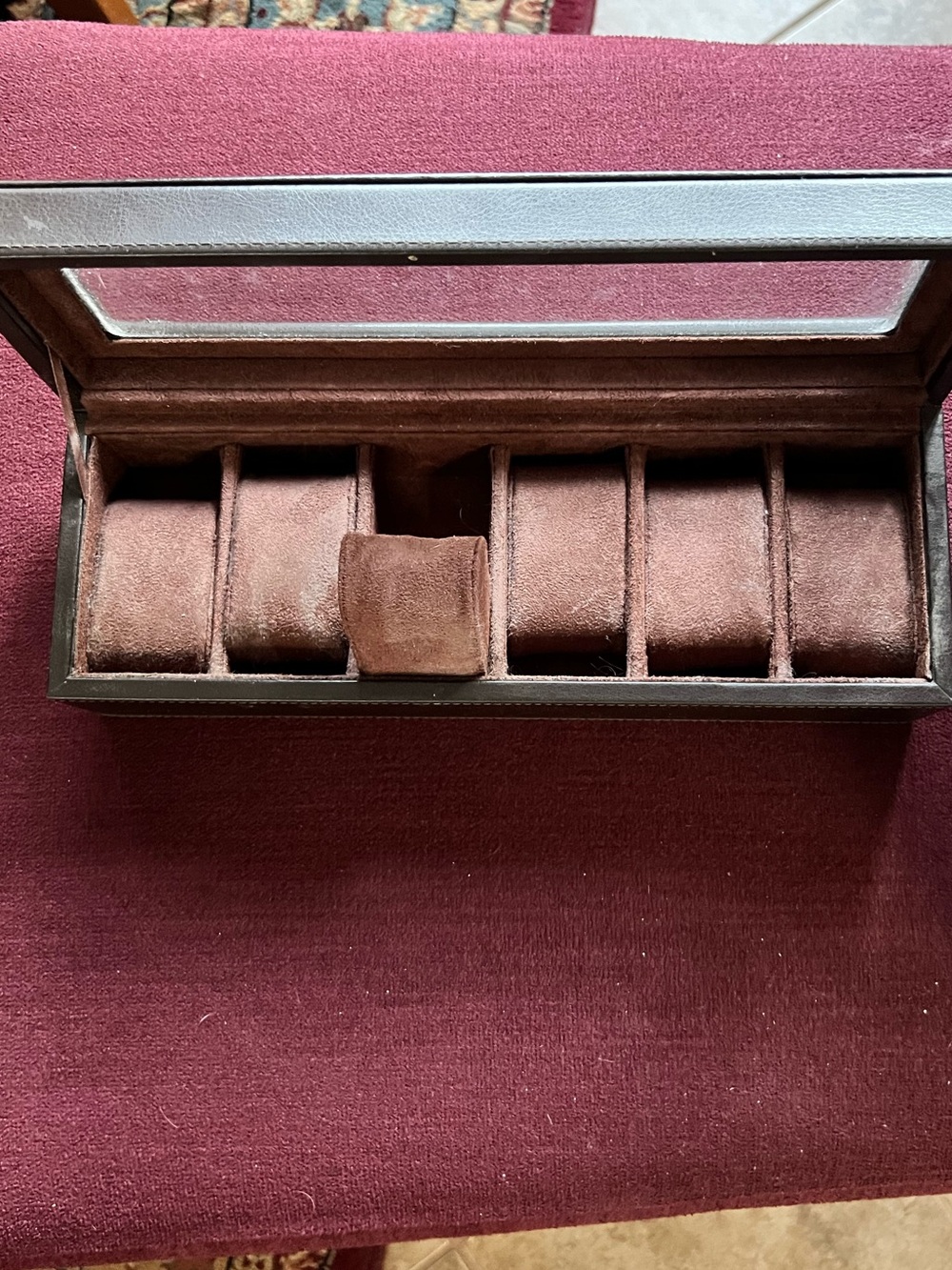 6-Slot Watch Display Case - Chocolate Brown, Viewable Top
